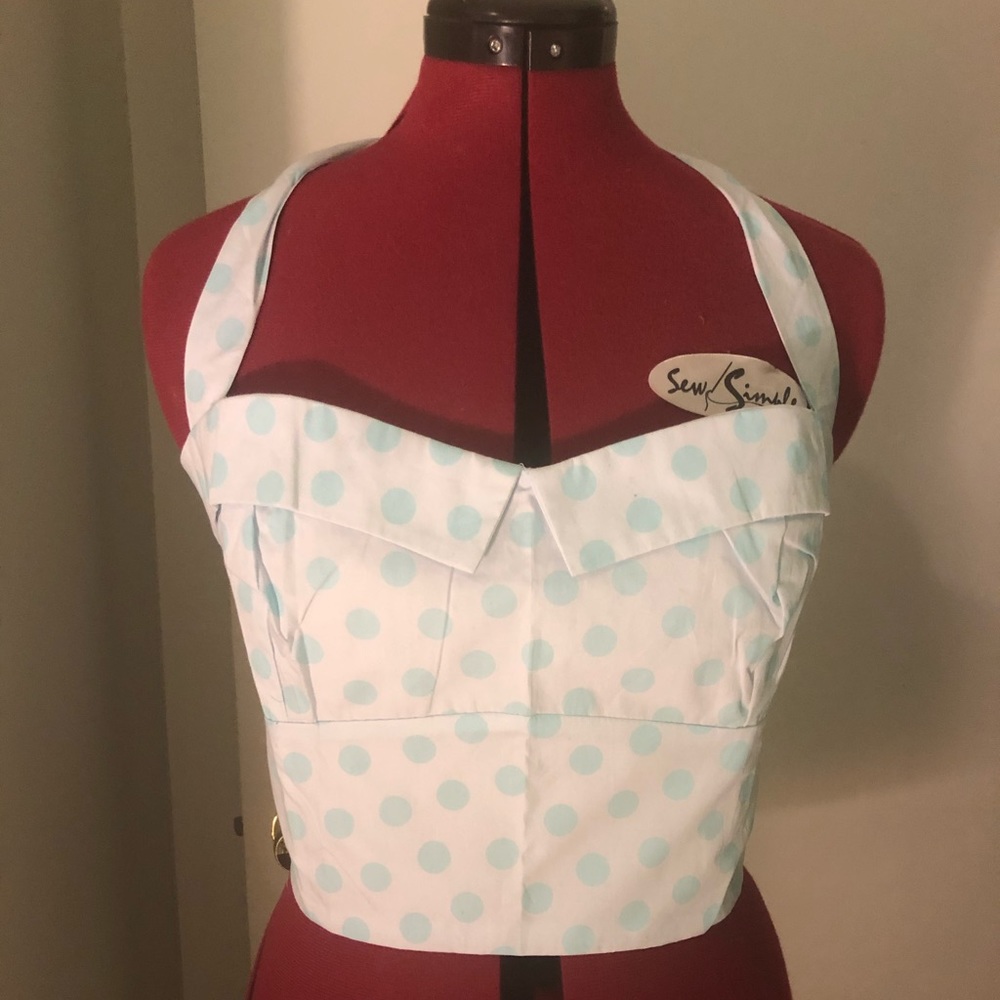 Aqua/white polka dot crop halter bodice